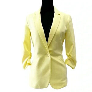 Ricki’s Blazer Ponte Knit 3/4 Ruched Sleeves Single Breasted Yellow Size XS